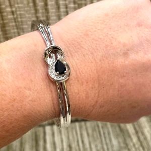Genuine 1.00 CT Blue Sapphire and Diamond Cuff Bracelet